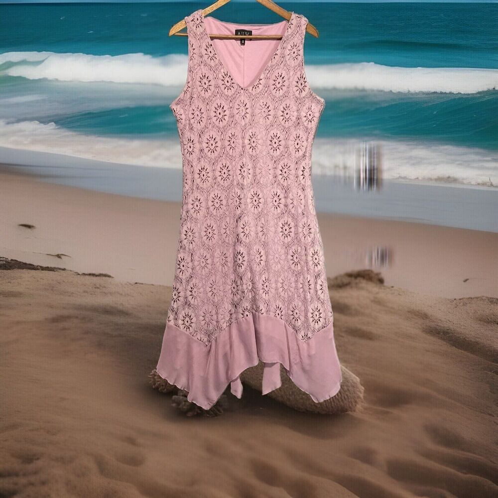 AUW Sleeveless Lace Dress 12 Lavender Handkerchief Lined Fairy Whimsy Romantic